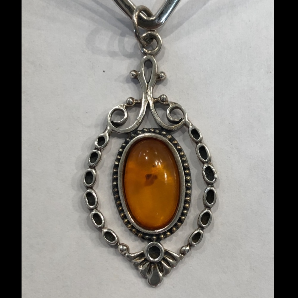 Vintage genuine amber and 925 silver pendant - Picture 2 of 7
